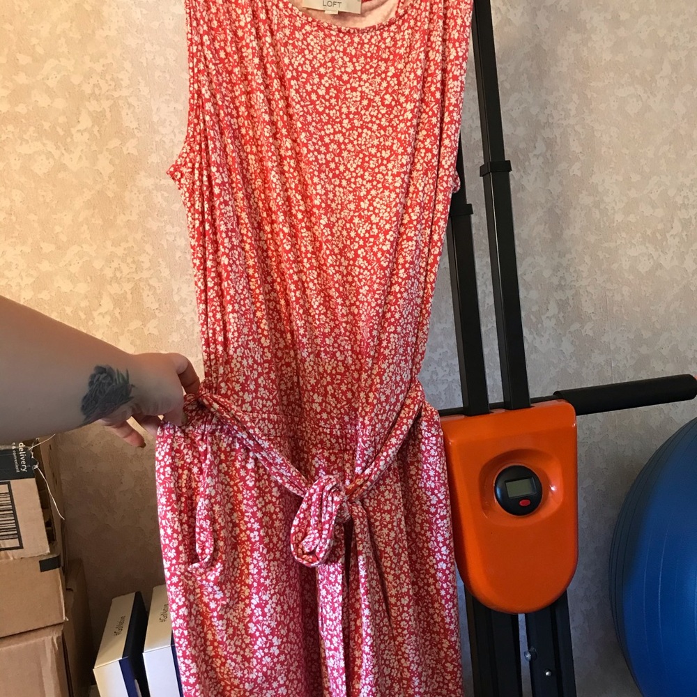 Red and white romper with belt